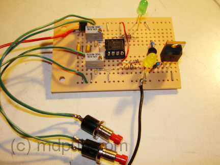 The circuit built on a protoboard.