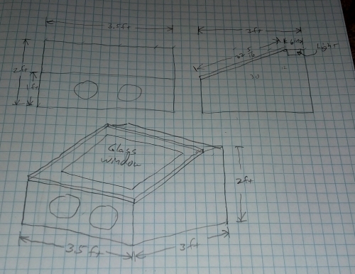 A rough drawing of the blast cabinet.