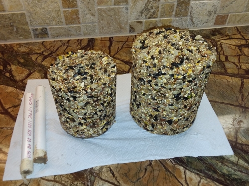 Two home-made seed cylinders out of their molds.