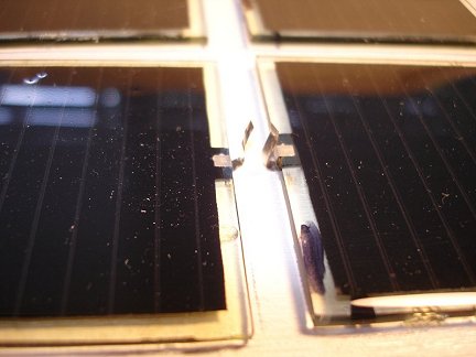 close-up of the tabs on the solar cells