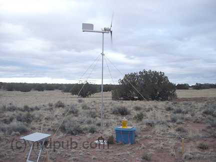 The wind turbine spinning away