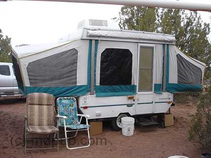 My popup trailer set up in Arizona