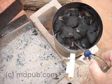 Heating up a screwdriver over a charcoal fire