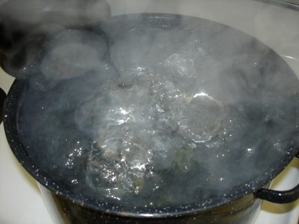 A canning kettle at full boil.