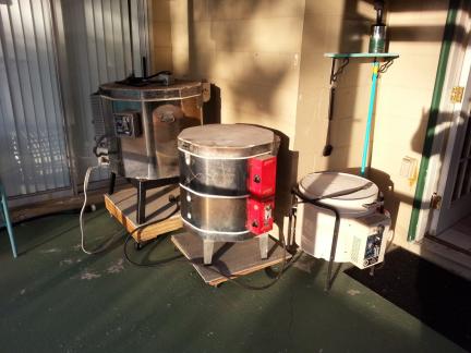 My three kilns on my back porch.