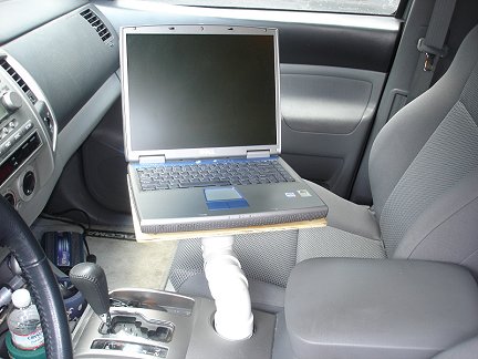 Testing the laptop tray in the truck