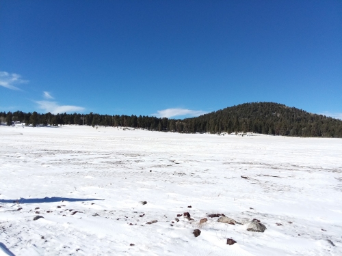 A snowy mountain scene.