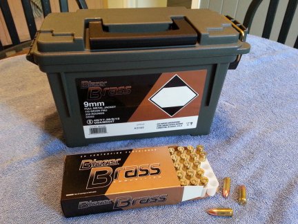 A bulk package of 350 Rounds of Blazer Brass ammunition.