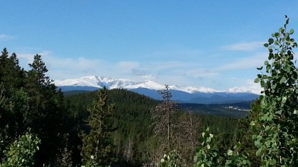 The snow covered peaks of the Rocky Mountains.