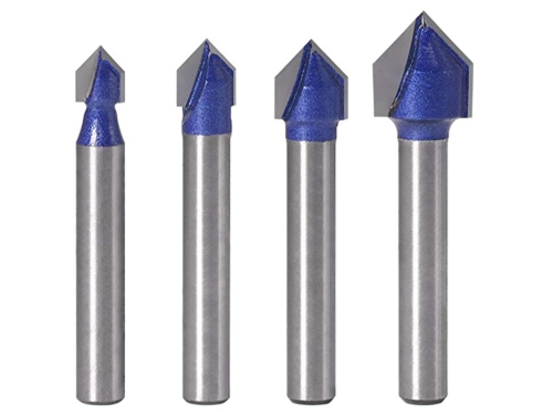 A set of V router bits for carving and engraving