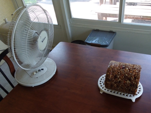 The seed cylinder drying in front of a fan.