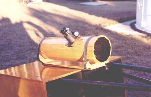 The wooden finder scope mounted on the big Dob