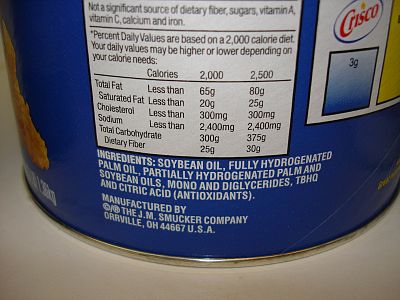 The crisco ingredients label