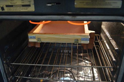 The frame in the oven.